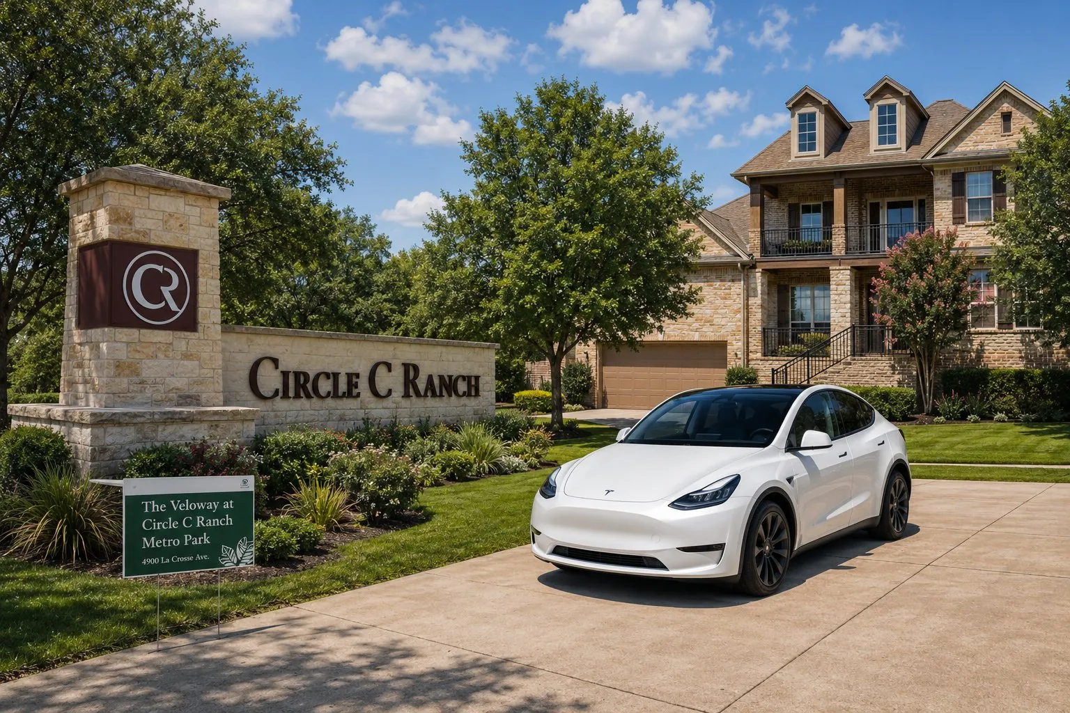 Tesla in a Circle C Ranch driveway — CurrentDetail mobile detailing service